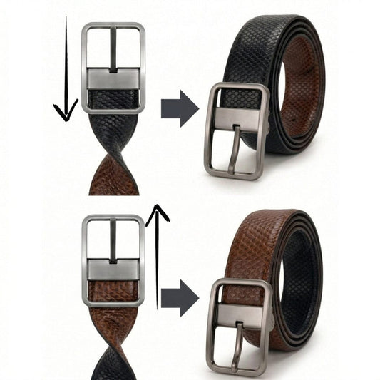 THE MEN THING Leather Belts GRIDLUX BROWN - Premium Genuine Leather Reversible Belt for Men & Boys | Durable & Stylish for Everyday Wear