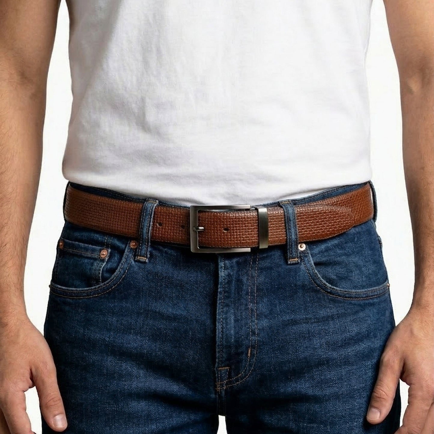 THE MEN THING Leather Belts GRIDON BROWN - Premium Genuine Leather Reversible Belt for Men & Boys | Durable & Stylish for Everyday Wear