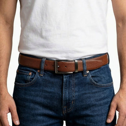 THE MEN THING Leather Belts GRIDON BROWN - Premium Genuine Leather Reversible Belt for Men & Boys | Durable & Stylish for Everyday Wear