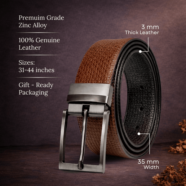 Mens Genuine Leather Belt | 2 in 1 Reversible (Brown & Black) (1 Pc.) - GRIDON
