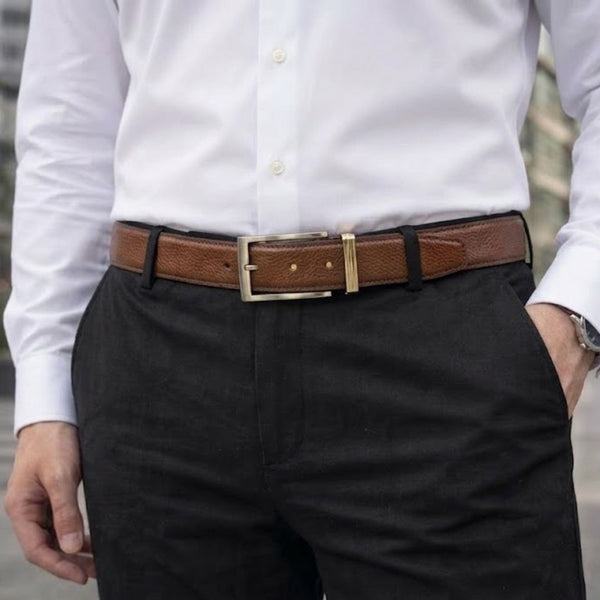 Mens Genuine Leather Belt | 2 in 1 Reversible (Brown & Black) (1 Pc.) - GRIDON
