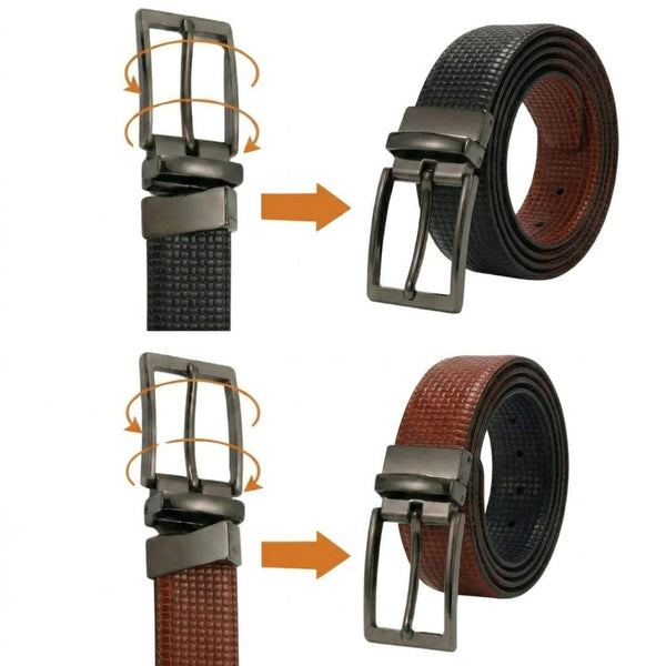 Mens Genuine Leather Belt | 2 in 1 Reversible (Brown & Black) (1 Pc.) - GRIDON