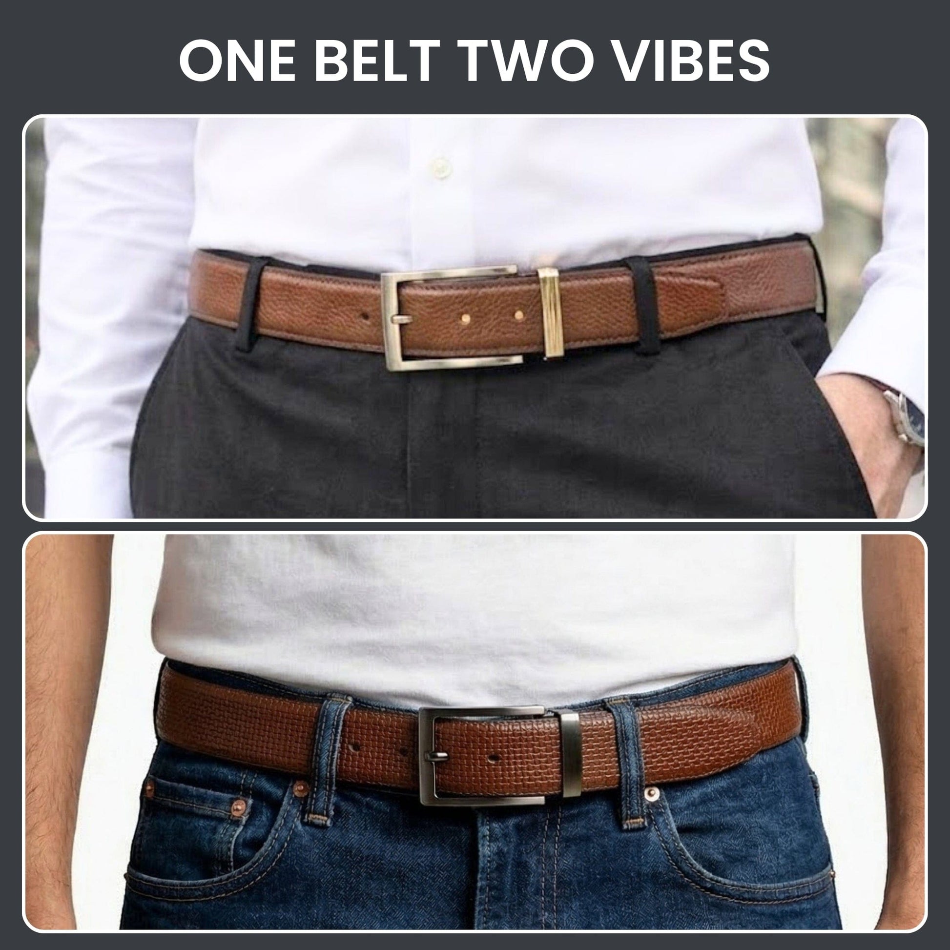 THE MEN THING Leather Belts GRIDON BROWN - Premium Genuine Leather Reversible Belt for Men & Boys | Durable & Stylish for Everyday Wear
