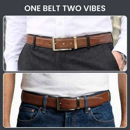 THE MEN THING Leather Belts GRIDON BROWN - Premium Genuine Leather Reversible Belt for Men & Boys | Durable & Stylish for Everyday Wear