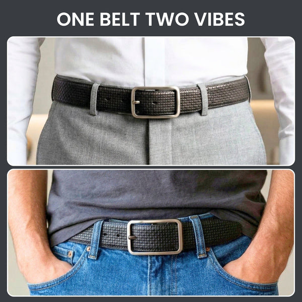 Mens Genuine Leather Belt | 2 in 1 Reversible (Black & Brown) (1 Pc.) - GRIDTEXTURE