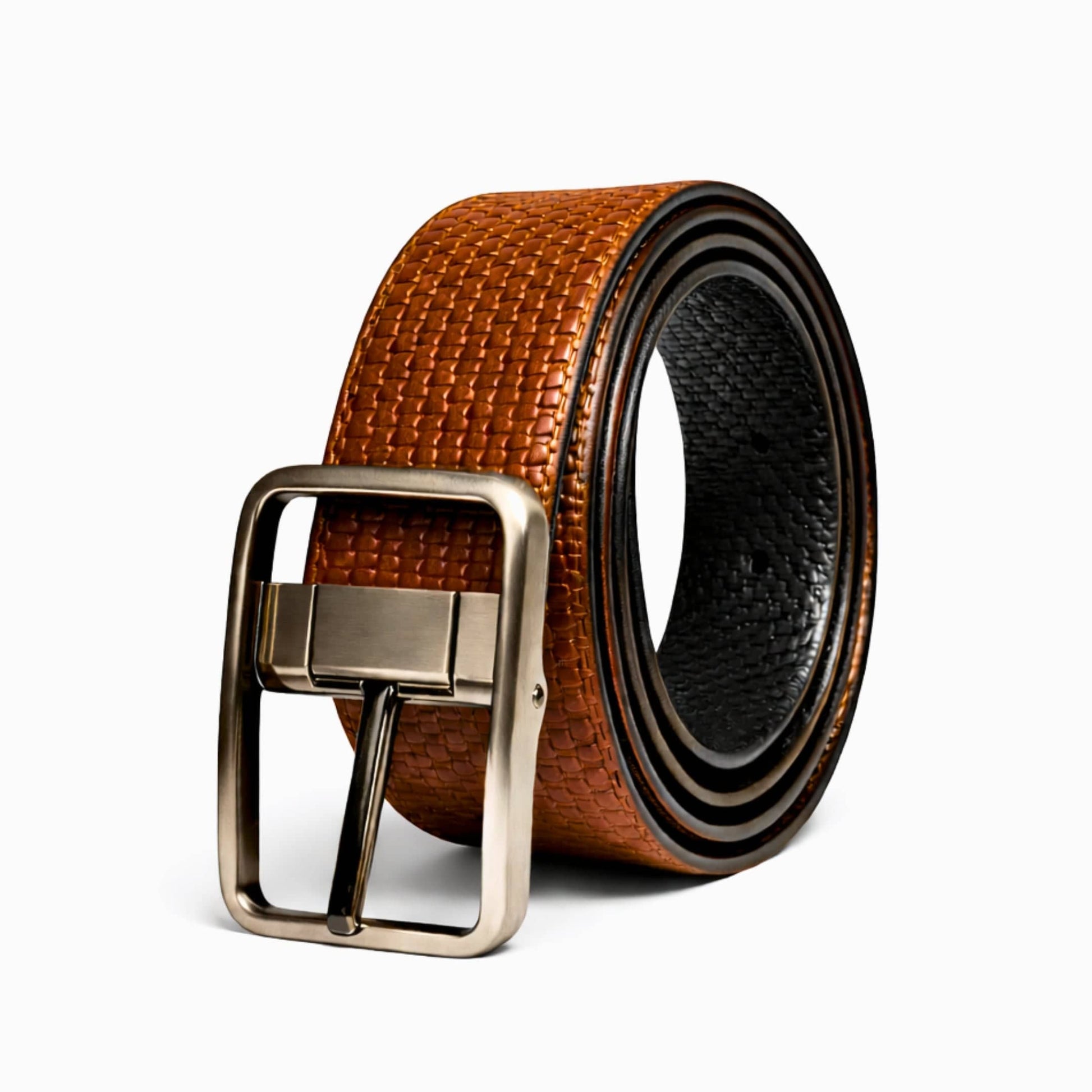 THE MEN THING Leather Belts GRIDTEXTURE BROWN - Premium Genuine Leather Reversible Belt for Men & Boys | Durable & Stylish for Everyday Wear