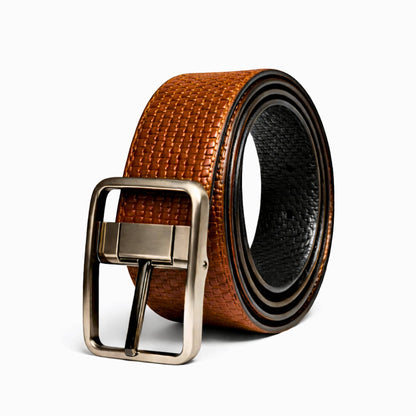 THE MEN THING Leather Belts GRIDTEXTURE BROWN - Premium Genuine Leather Reversible Belt for Men & Boys | Durable & Stylish for Everyday Wear