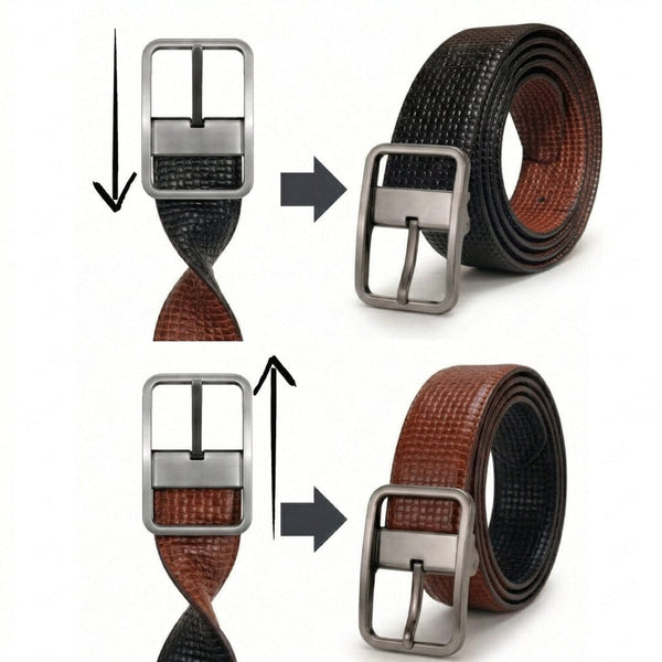 Mens Genuine Leather Belt | 2 in 1 Reversible (Brown & Black) (1 Pc.) - GRIDTEXTURE