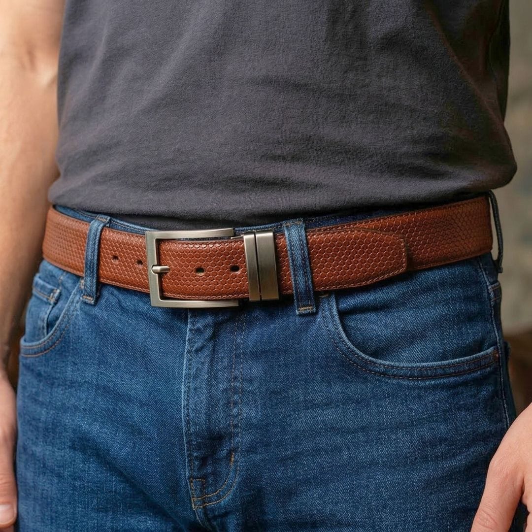 THE MEN THING Leather Belts HEXARO BROWN - Premium Genuine Leather Reversible Belt for Men & Boys | Durable & Stylish for Everyday Wear