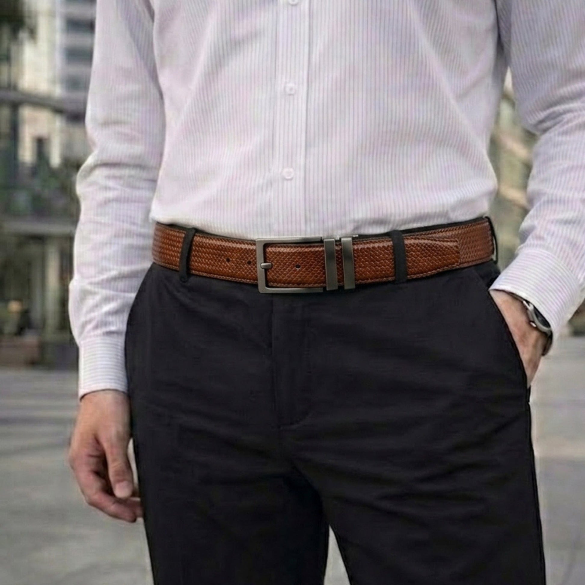 THE MEN THING Leather Belts HEXARO BROWN - Premium Genuine Leather Reversible Belt for Men & Boys | Durable & Stylish for Everyday Wear