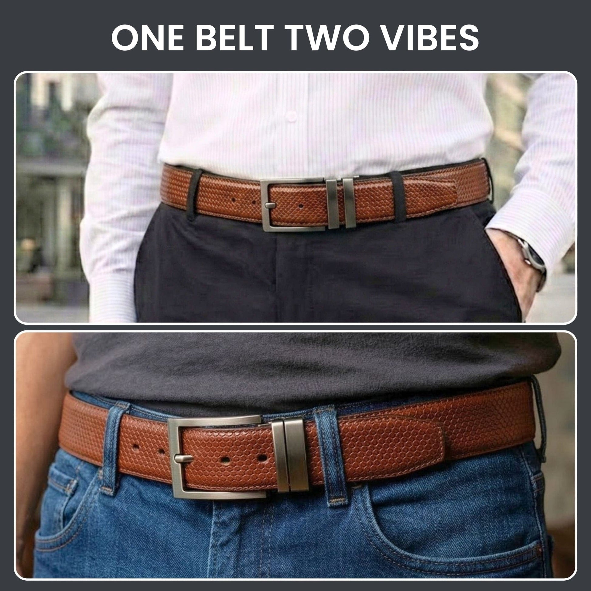 THE MEN THING Leather Belts HEXARO BROWN - Premium Genuine Leather Reversible Belt for Men & Boys | Durable & Stylish for Everyday Wear