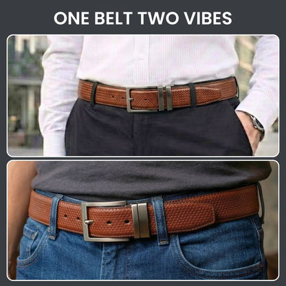 THE MEN THING Leather Belts HEXARO BROWN - Premium Genuine Leather Reversible Belt for Men & Boys | Durable & Stylish for Everyday Wear