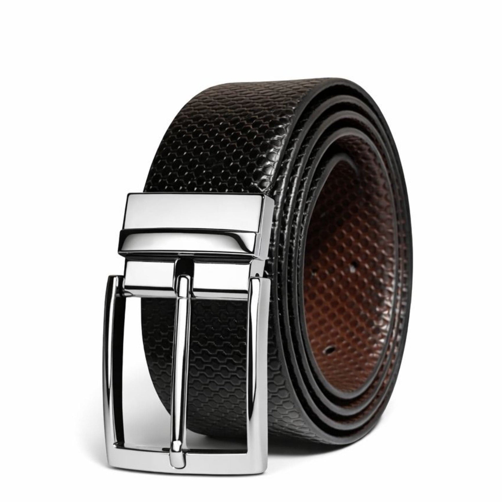 THE MEN THING Leather Belts HEXOR BLACK - Premium Genuine Leather Reversible Belt for Men & Boys | Durable & Stylish for Everyday Wear