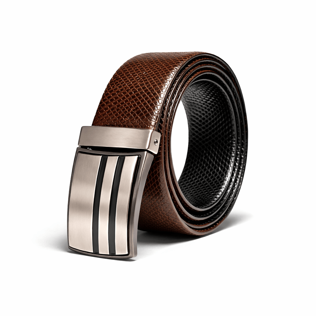 THE MEN THING Leather Belts LIZARD TEXTURE BROWN - Premium Genuine Leather Reversible Belt for Men & Boys | Durable & Stylish for Everyday Wear