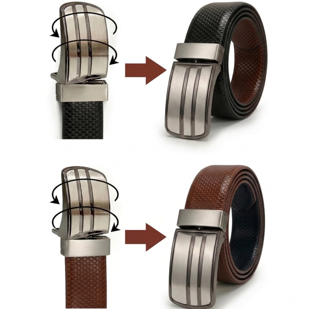 THE MEN THING Leather Belts LIZARD TEXTURE BROWN - Premium Genuine Leather Reversible Belt for Men & Boys | Durable & Stylish for Everyday Wear