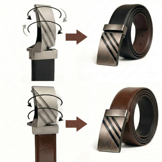 THE MEN THING Leather Belts LYVEX BLACK - Premium Genuine Leather Reversible Belt for Men & Boys | Durable & Stylish for Everyday Wear