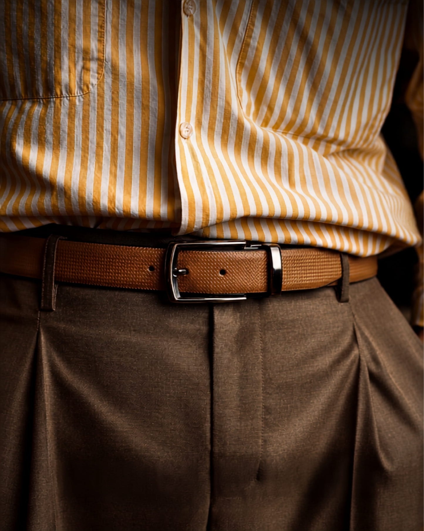 THE MEN THING Leather Belts Mens 100% Genuine Leather Belt - SIGNORA Micro-Grain, LATCHIX Slim Gunmetal Pin Buckle (Brown & Black Reversible)