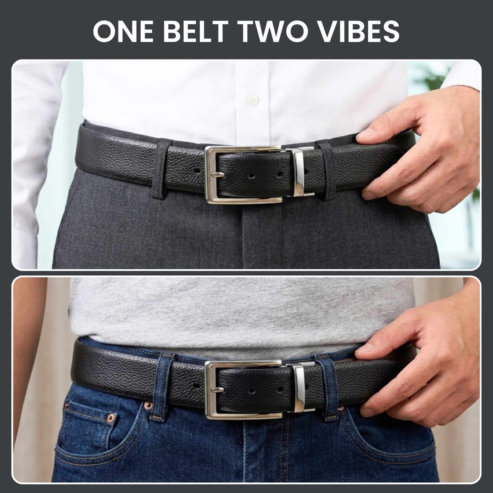 Mens 100% Genuine Leather Belt - LUXORIC Pebble-Grain, AXIOM Polished Pin Buckle (Black & Brown Reversible) — Leather Belts for Men | THE MEN THING