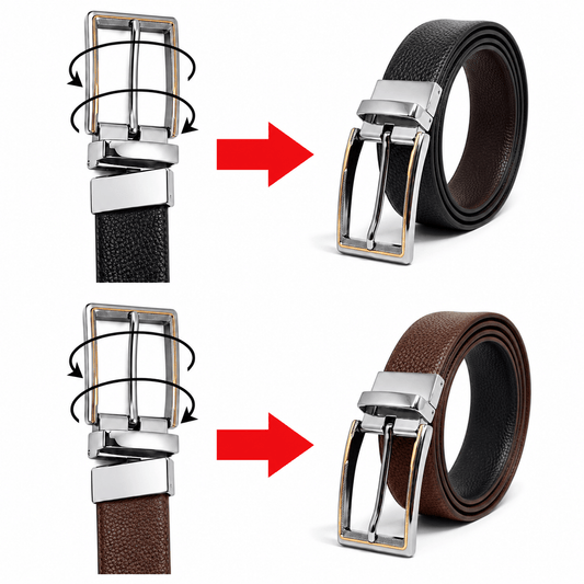 THE MEN THING Leather Belts Mens Genuine Leather Belt | 2 in 1 Reversible (Black & Brown) (1 Pc.) - LUXORIC