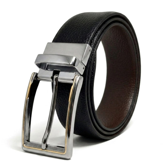 THE MEN THING Leather Belts Mens Genuine Leather Belt | 2 in 1 Reversible (Black & Brown) (1 Pc.) - LUXORIC