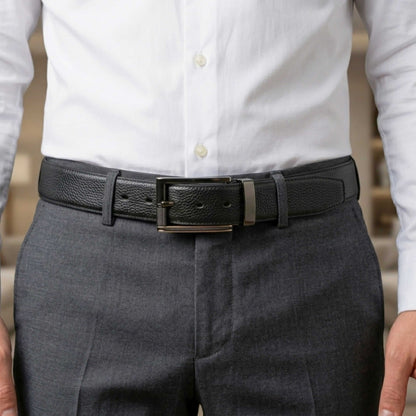 Mens 100% Genuine Leather Belt - LUXORIC Pebble-Grain, TORIX Brushed Bronze Pin Buckle (Black & Brown Reversible) — Leather Belts for Men | THE MEN THING