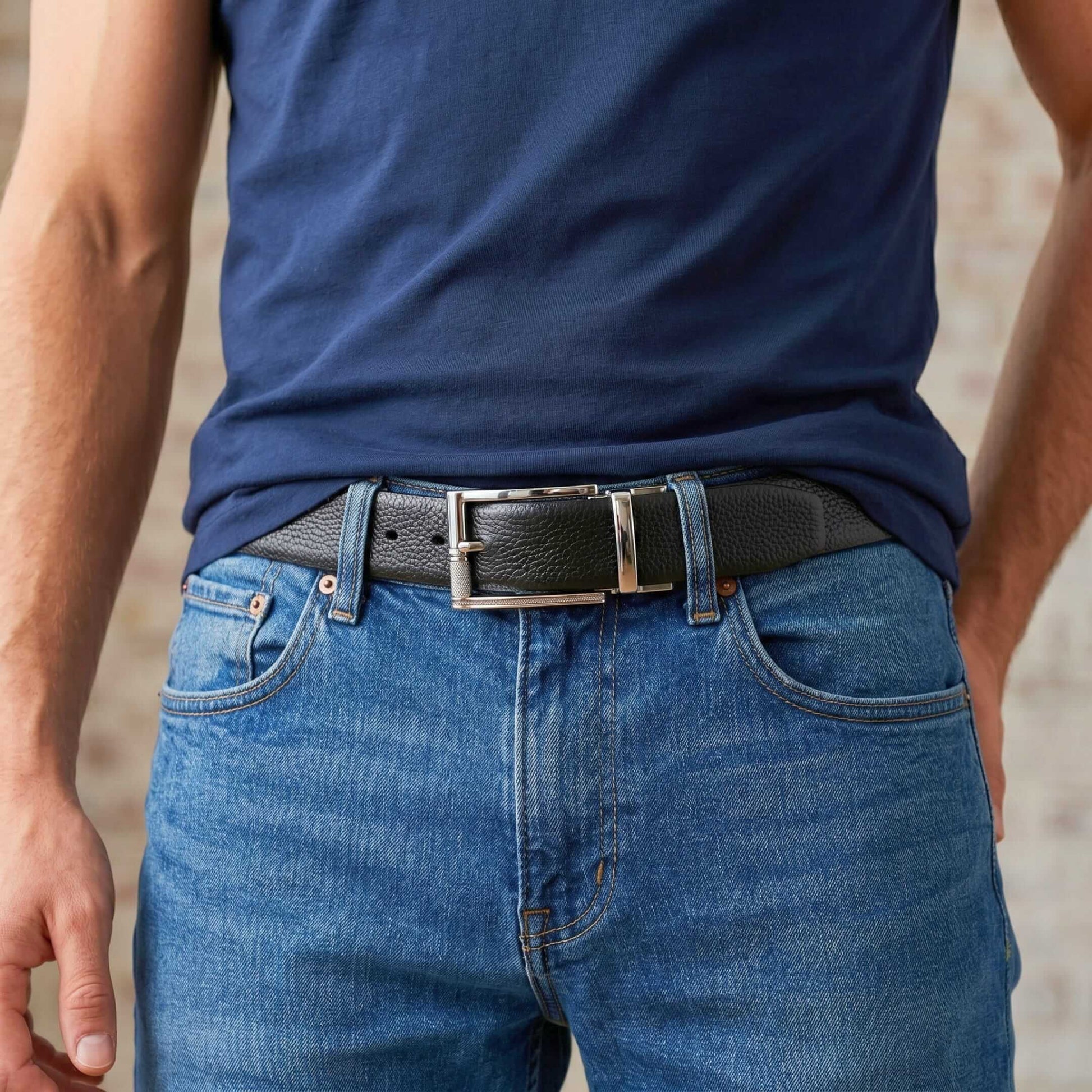 Mens 100% Genuine Leather Belt - LUXORIC Pebble-Grain, DYNARO Mirror Chrome Pin Buckle (Black & Brown Reversible) — Leather Belts for Men | THE MEN THING