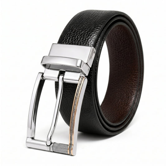 THE MEN THING Leather Belts Mens Genuine Leather Belt | 2 in 1 Reversible (Black & Brown) (1 Pc.) - LUXORIC