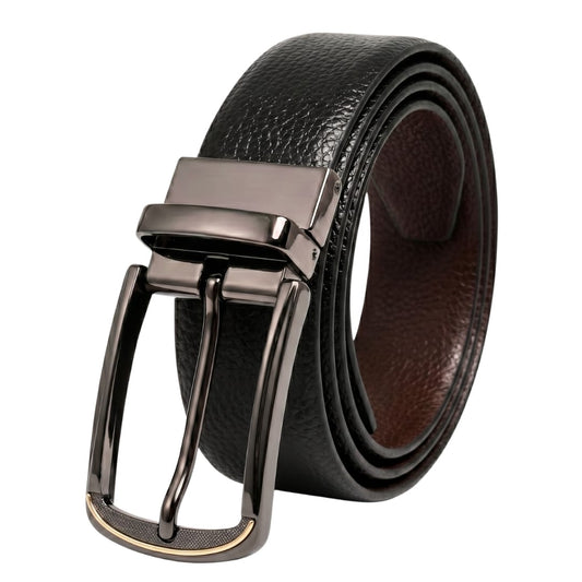 THE MEN THING Leather Belts Mens Genuine Leather Belt | 2 in 1 Reversible (Black & Brown) (1 Pc.) - LUXORIC