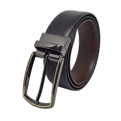 Mens 100% Genuine Leather Belt - LUXORIC Pebble-Grain, MORVEX Matte Gunmetal Pin Buckle (Black & Brown Reversible) — Leather Belts for Men | THE MEN THING