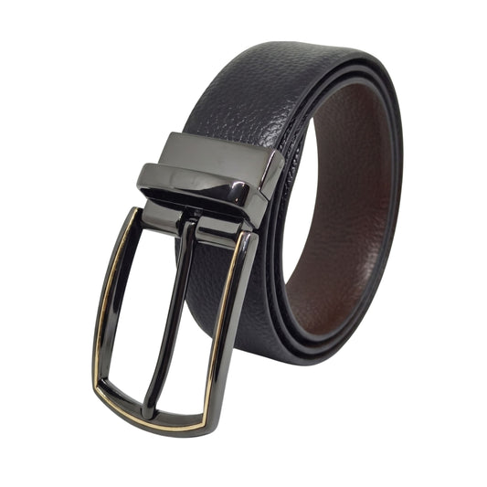 THE MEN THING Leather Belts Mens Genuine Leather Belt | 2 in 1 Reversible (Black & Brown) (1 Pc.) - LUXORIC