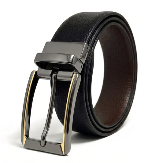 THE MEN THING Leather Belts Mens Genuine Leather Belt | 2 in 1 Reversible (Black & Brown) (1 Pc.) - LUXORIC
