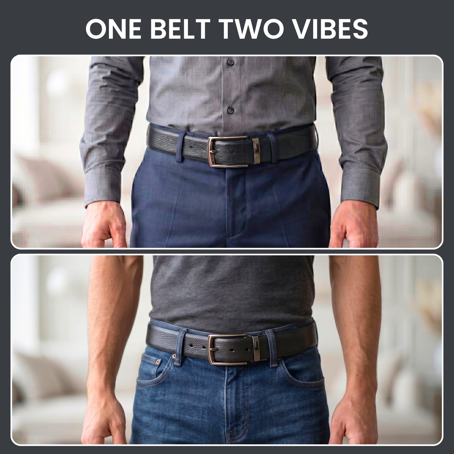 THE MEN THING Leather Belts Mens Genuine Leather Belt | 2 in 1 Reversible (Black & Brown) (1 Pc.) - LUXORIC