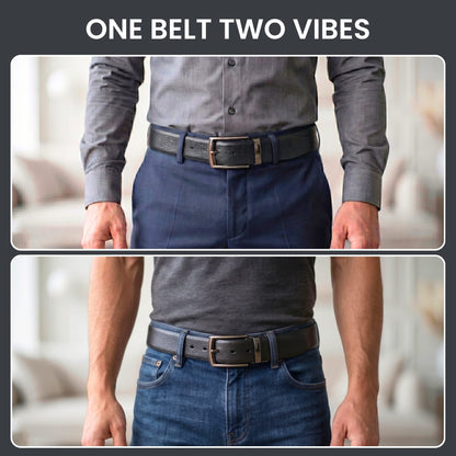THE MEN THING Leather Belts Mens Genuine Leather Belt | 2 in 1 Reversible (Black & Brown) (1 Pc.) - LUXORIC