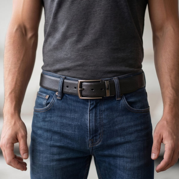 Mens Genuine Leather Belt | 2 in 1 Reversible (Black & Brown) (1 Pc.) - LUXORIC