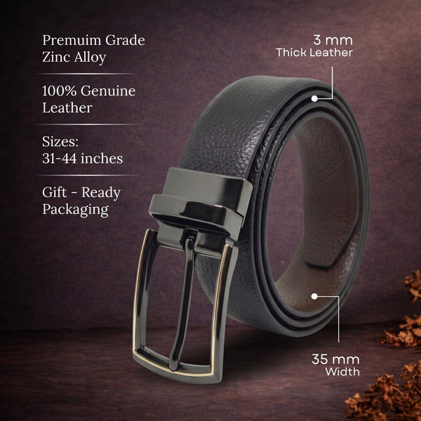 Mens Genuine Leather Belt | 2 in 1 Reversible (Black & Brown) (1 Pc.) - LUXORIC