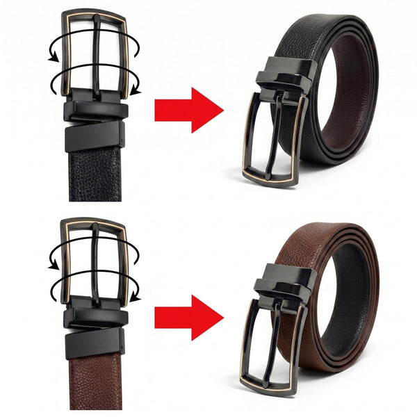 Mens Genuine Leather Belt | 2 in 1 Reversible (Black & Brown) (1 Pc.) - LUXORIC