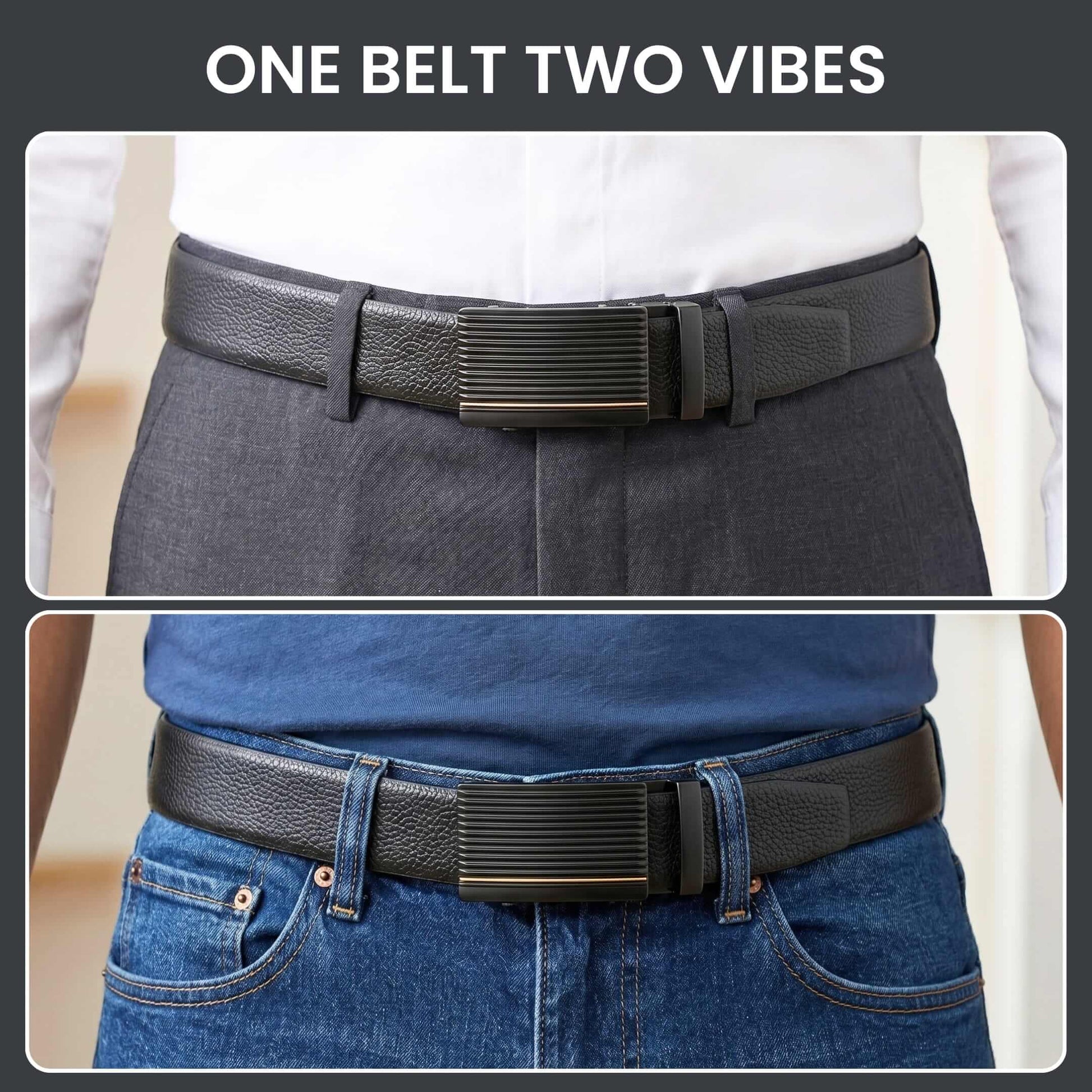 Mens 100% Genuine Leather Belt - LUXORIC Pebble-Grain, DRAKO Ribbed Auto-Lock Buckle (Black & Brown Reversible) — Leather Belts for Men | THE MEN THING