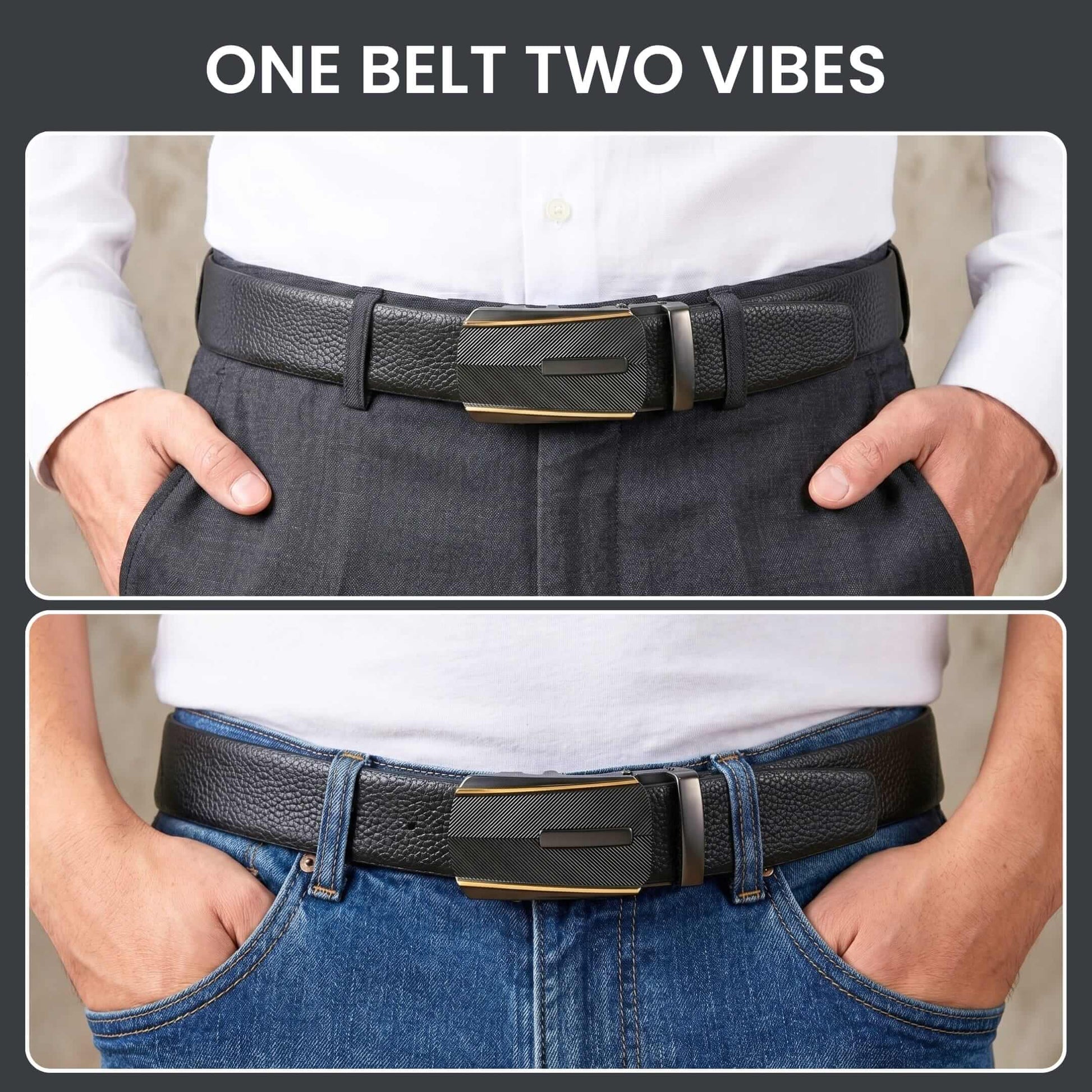 Mens 100% Genuine Leather Belt - LUXORIC Pebble-Grain, REGALIX Textured Auto-Lock Buckle (Black & Brown Reversible) — Leather Belts for Men | THE MEN THING