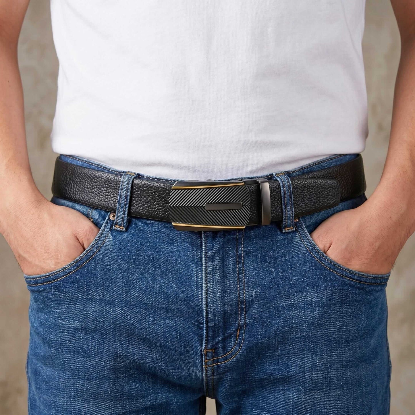 Mens 100% Genuine Leather Belt - LUXORIC Pebble-Grain, REGALIX Textured Auto-Lock Buckle (Black & Brown Reversible) — Leather Belts for Men | THE MEN THING