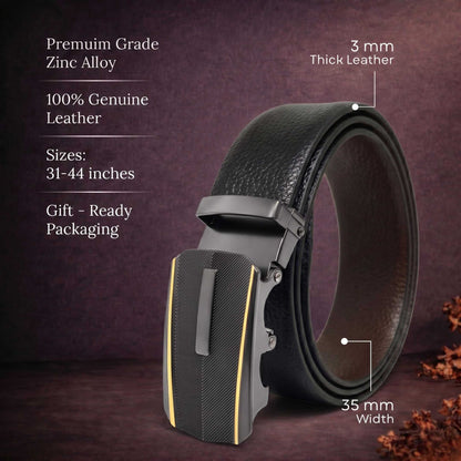 Mens 100% Genuine Leather Belt - LUXORIC Pebble-Grain, REGALIX Textured Auto-Lock Buckle (Black & Brown Reversible) — Leather Belts for Men | THE MEN THING