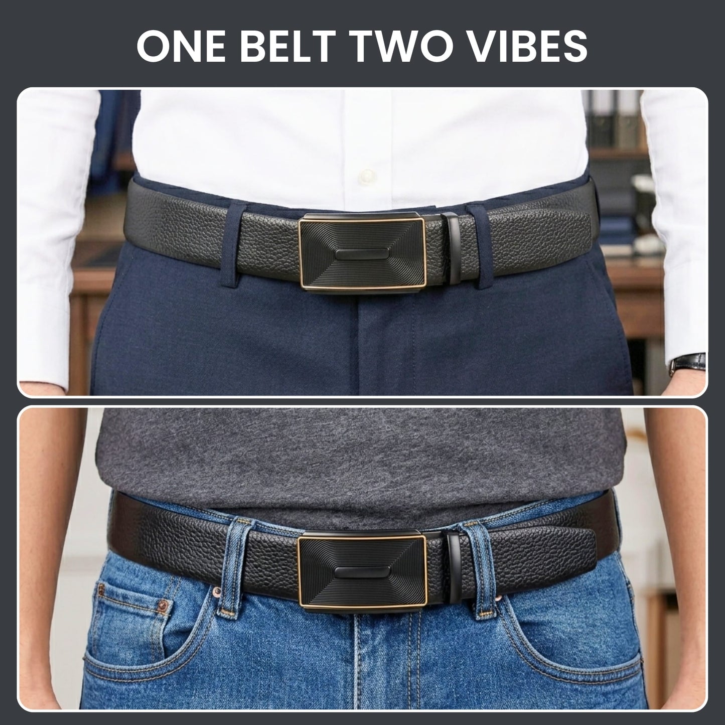 THE MEN THING Leather Belts Mens Genuine Leather Belt | 2 in 1 Reversible (Black & Brown) (1 Pc.) - LUXORIC
