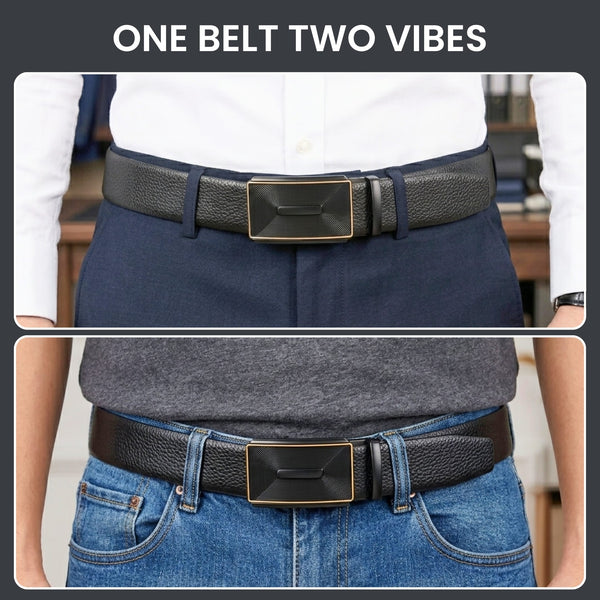 Mens Genuine Leather Belt | 2 in 1 Reversible (Black & Brown) (1 Pc.) - LUXORIC