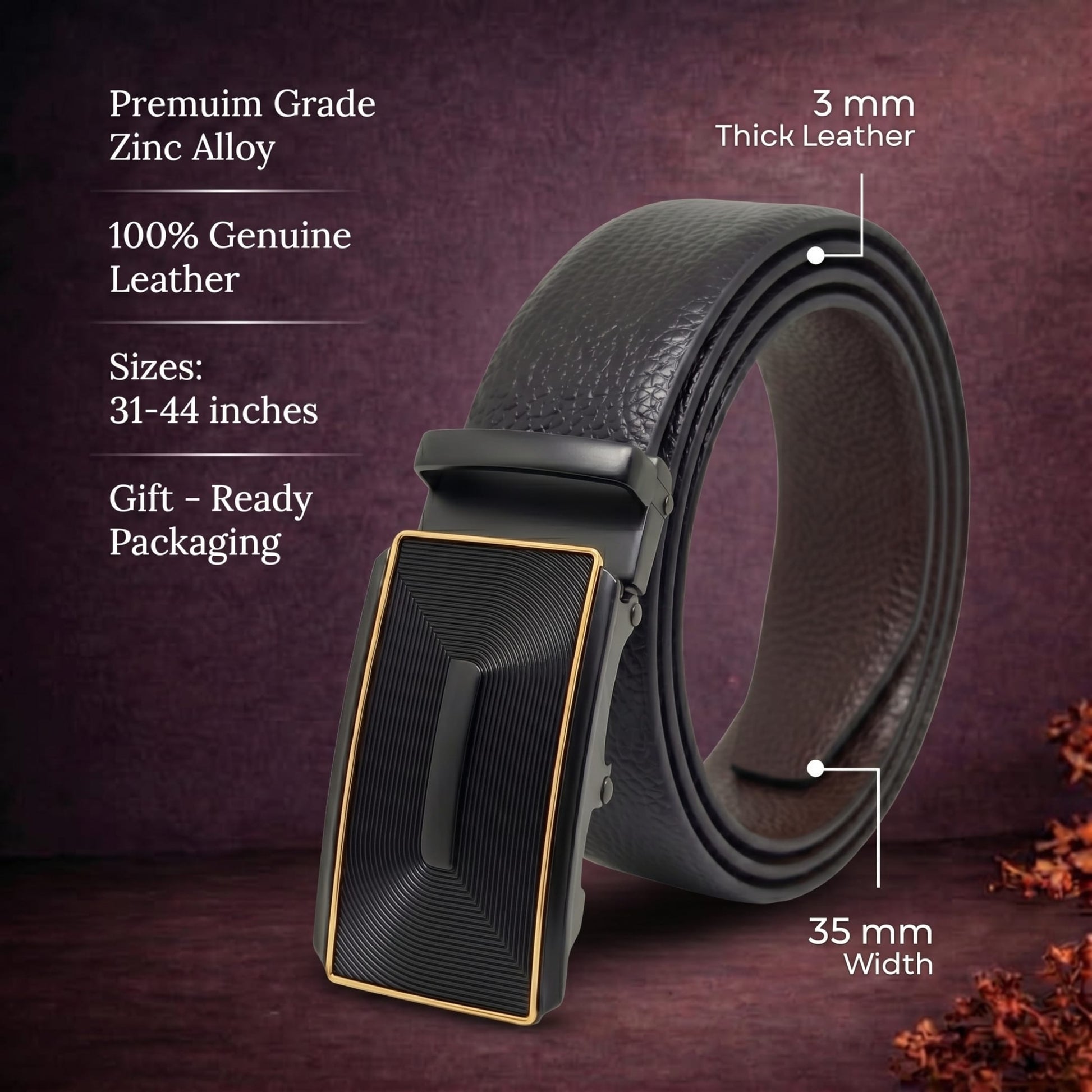 THE MEN THING Leather Belts Mens Genuine Leather Belt | 2 in 1 Reversible (Black & Brown) (1 Pc.) - LUXORIC