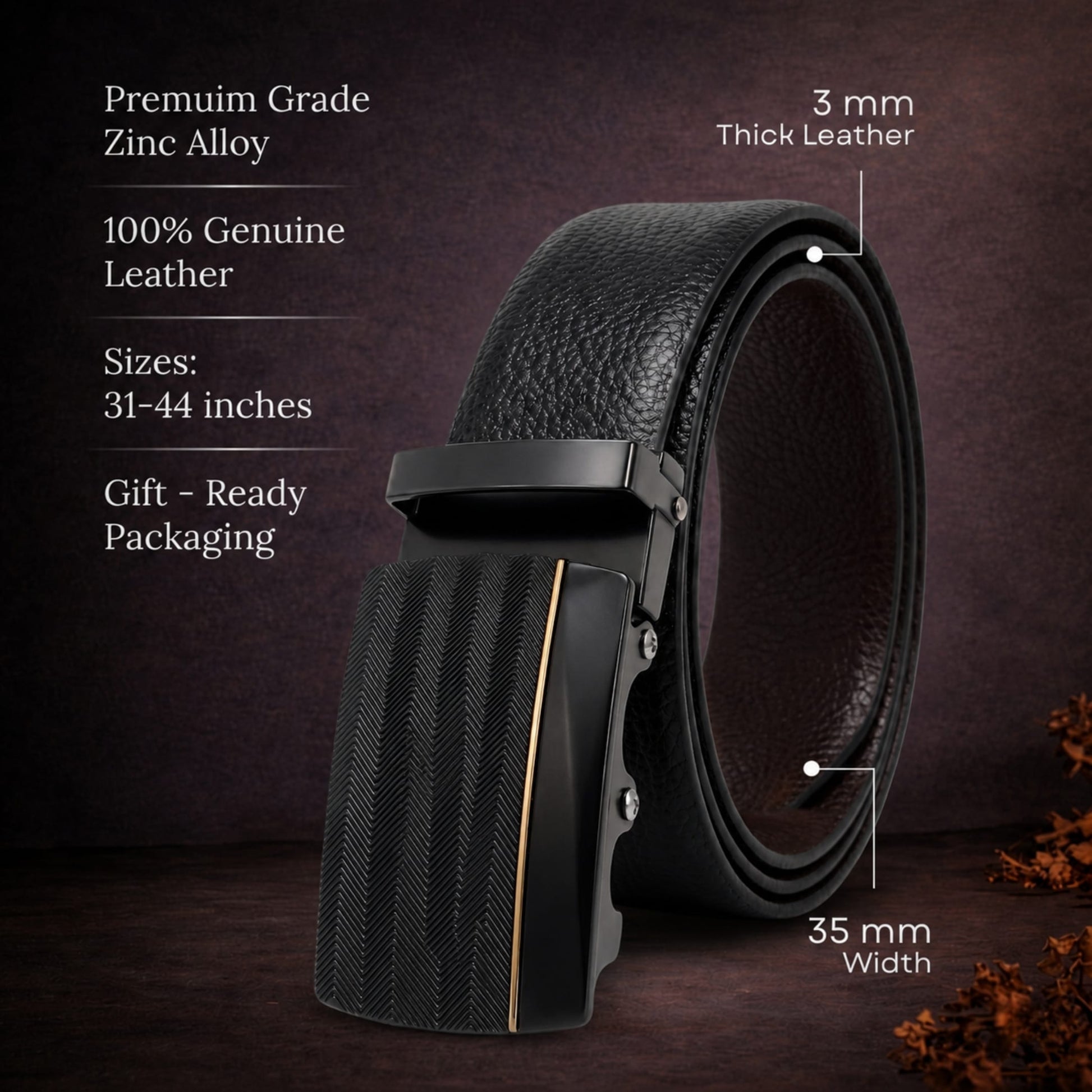 THE MEN THING Leather Belts Mens Genuine Leather Belt | 2 in 1 Reversible (Black & Brown) (1 Pc.) - LUXORIC