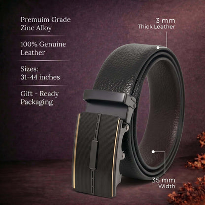 Mens 100% Genuine Leather Belt - LUXORIC Pebble-Grain, VITARO Cross-Hatch Auto-Lock Buckle (Black & Brown Reversible) — Leather Belts for Men | THE MEN THING