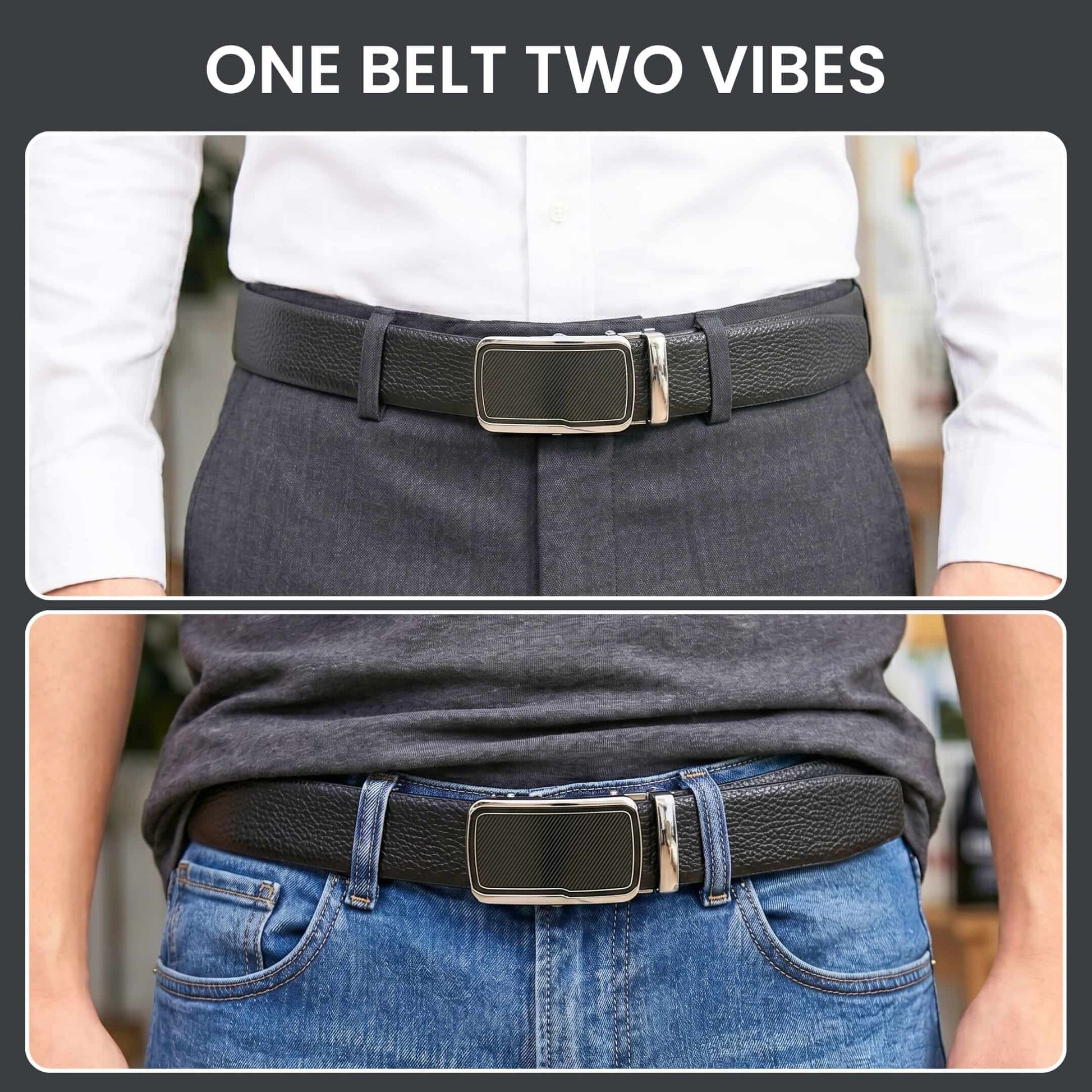 Mens 100% Genuine Leather Belt - LUXORIC Pebble-Grain, STRYX Steel-Frame Auto-Lock Buckle (Black & Brown Reversible) — Leather Belts for Men | THE MEN THING