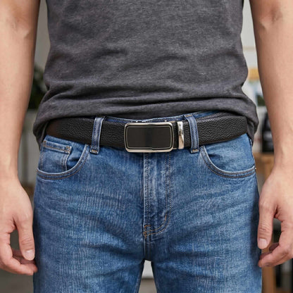 Mens 100% Genuine Leather Belt - LUXORIC Pebble-Grain, STRYX Steel-Frame Auto-Lock Buckle (Black & Brown Reversible) — Leather Belts for Men | THE MEN THING