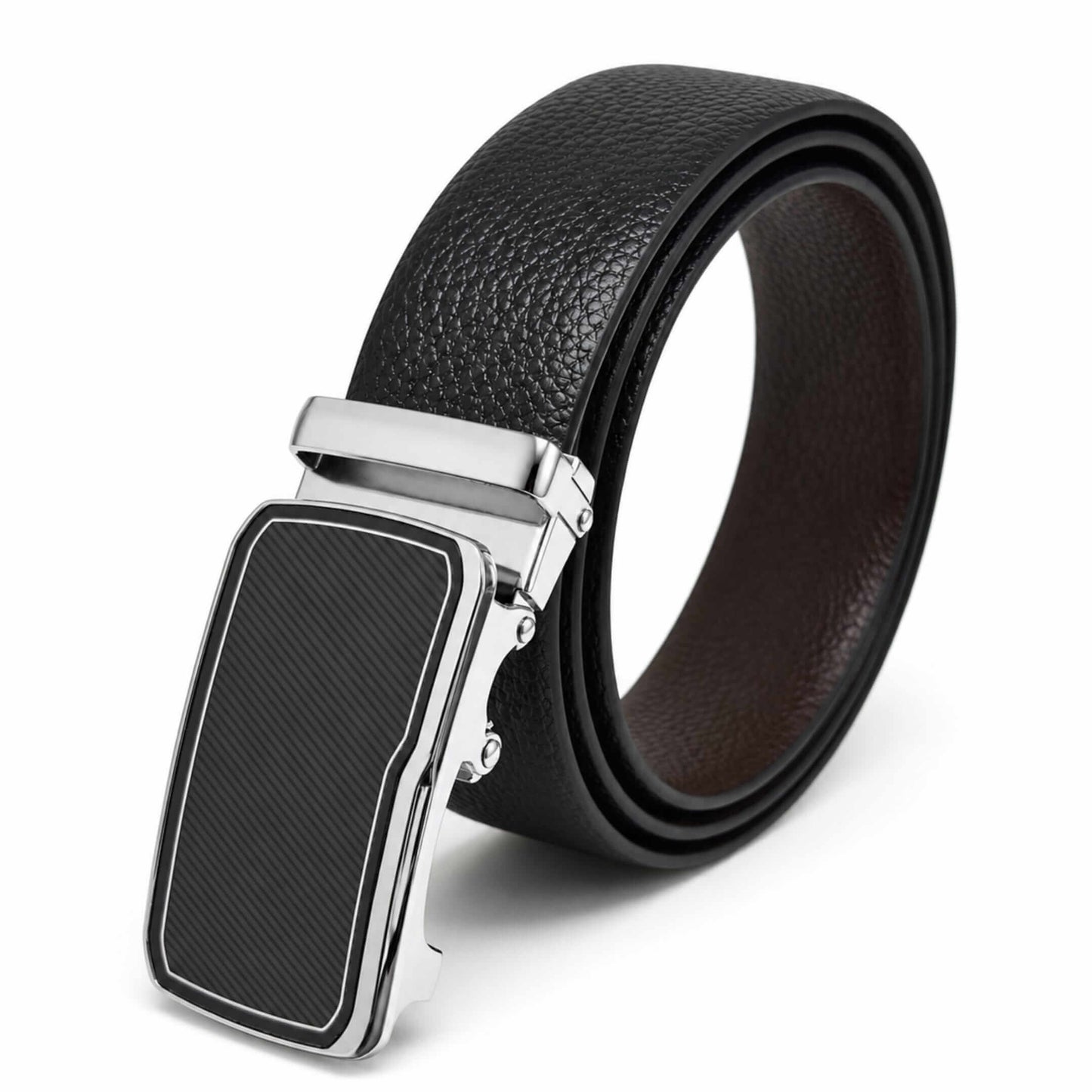 Mens 100% Genuine Leather Belt - LUXORIC Pebble-Grain, STRYX Steel-Frame Auto-Lock Buckle (Black & Brown Reversible) — Leather Belts for Men | THE MEN THING