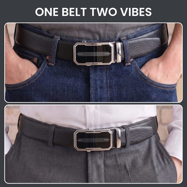 Mens Genuine Leather Belt | 2 in 1 Reversible (Black & Brown) (1 Pc.) - LUXORIC -AVENZO