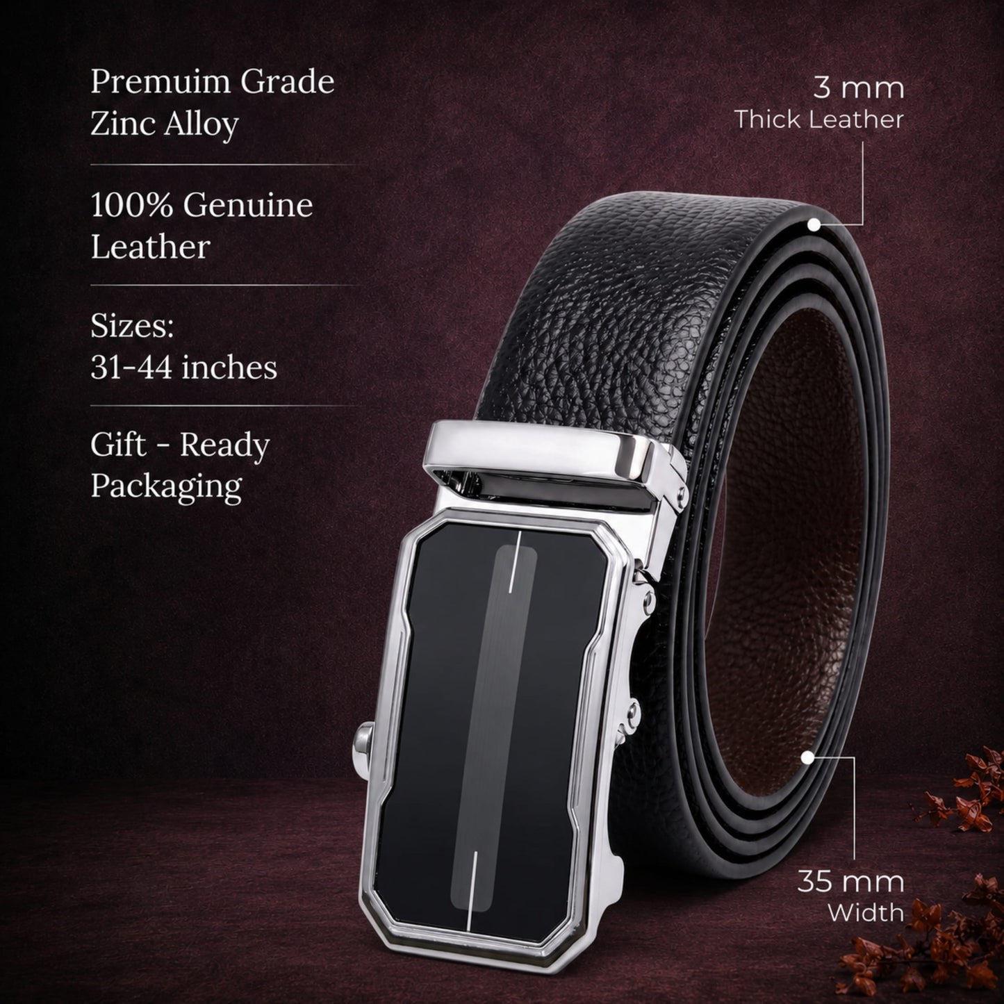 THE MEN THING Leather Belts Mens Genuine Leather Belt | 2 in 1 Reversible (Black & Brown) (1 Pc.) - LUXORIC -AVENZO